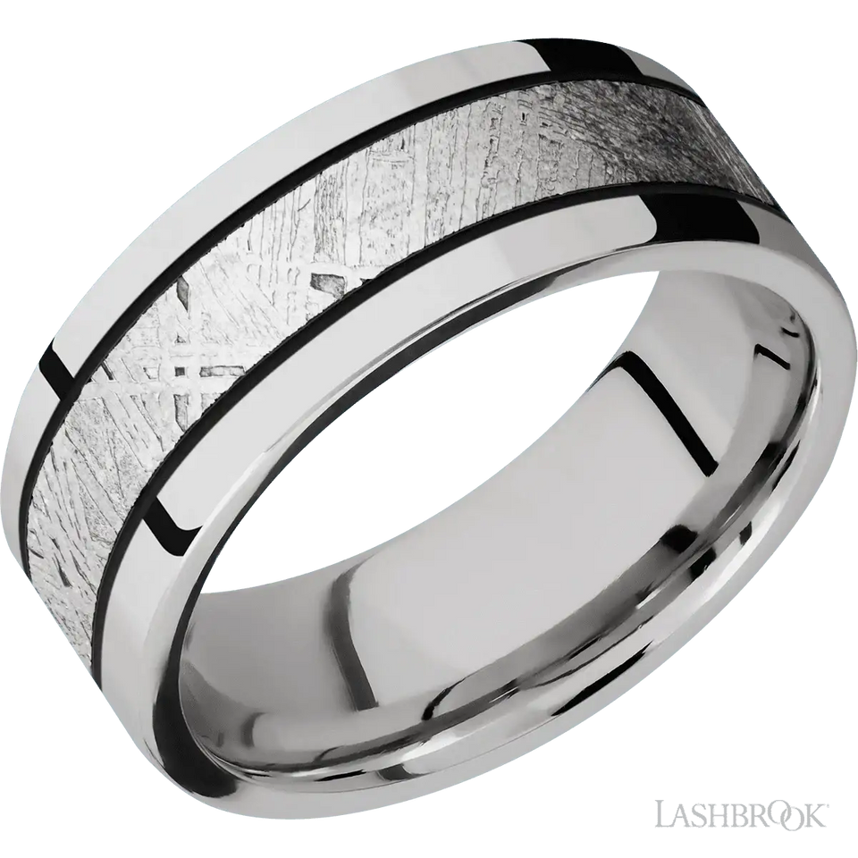 Cobalt Chrome with Polish Finish and Meteorite Inlay - 8MM - Larson Jewelers