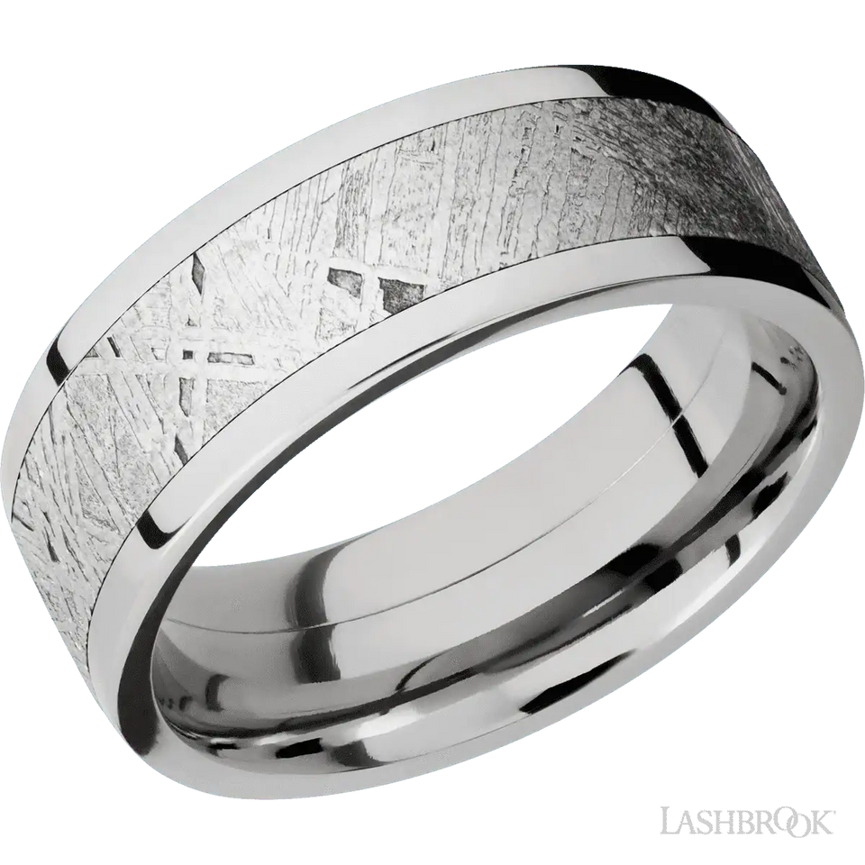 Flat Cobalt Chrome with Polish Finish and Meteorite Inlay - 8MM - Larson Jewelers
