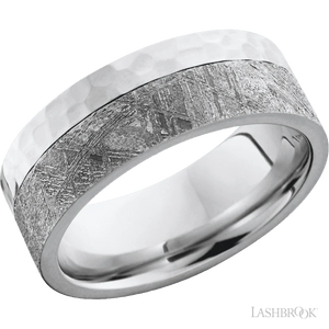 Cobalt Chrome flat band with an off-center meteorite inlay - 8MM - Larson Jewelers