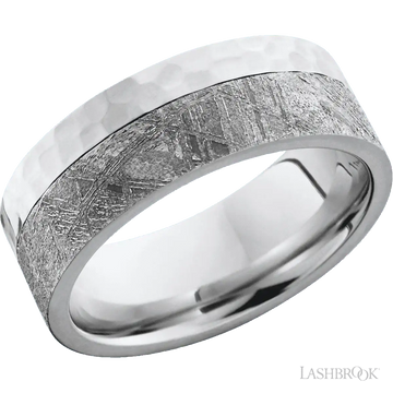 Cobalt Chrome flat band with an off-center meteorite inlay - 8MM - Larson Jewelers