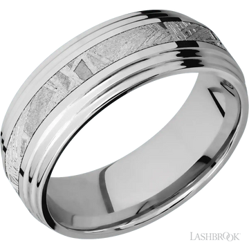 Cobalt Chrome Band with Polish Finish and Meteorite Inlay - 8MM - Larson Jewelers