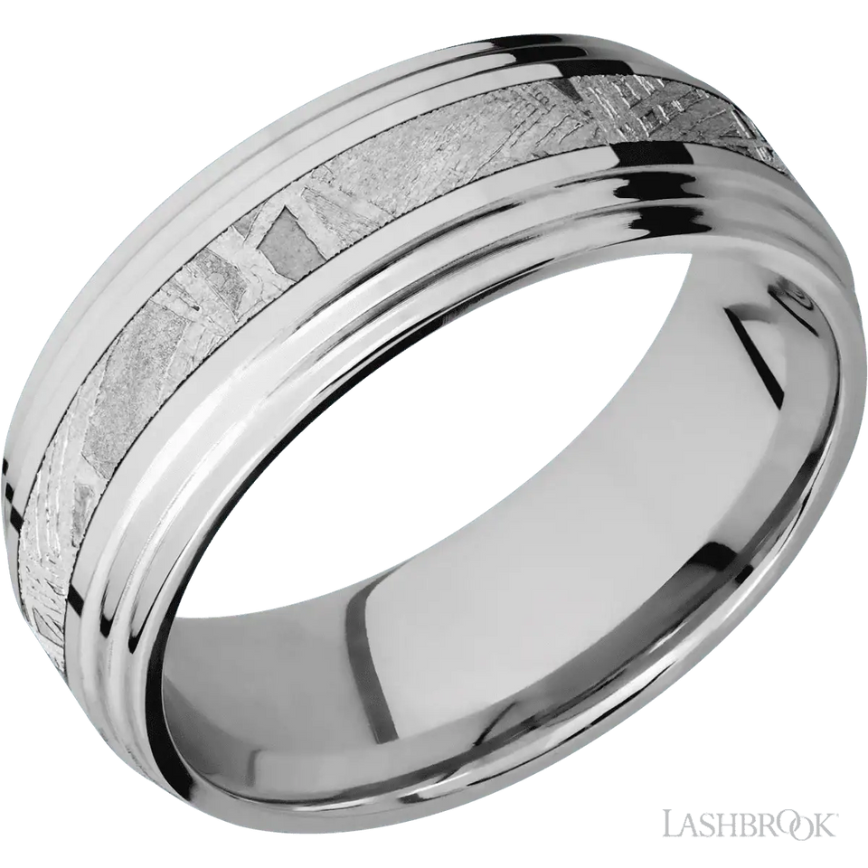 Cobalt Chrome Band with Polish Finish and Meteorite Inlay - 8MM - Larson Jewelers