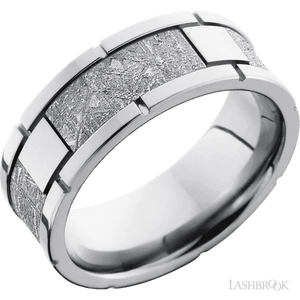 Cobalt Chrome Flat Band with Segmented Meteorite Inlays - 8MM - Larson Jewelers