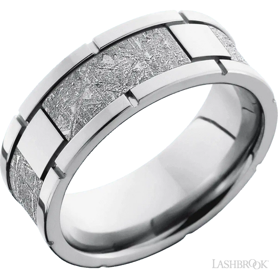 Cobalt Chrome Flat Band with Segmented Meteorite Inlays - 8MM - Larson Jewelers