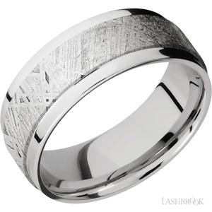 Flat Wide Grooved Edges Cobalt Chrome with Polish Finish and Meteorite Inlay - 8MM - Larson Jewelers