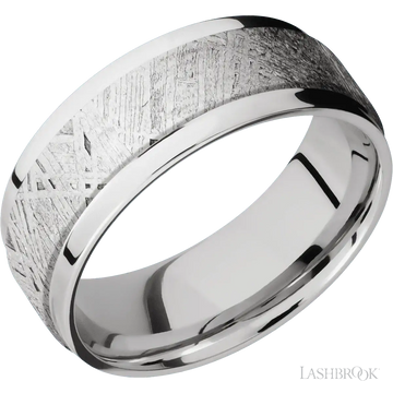 Flat Wide Grooved Edges Cobalt Chrome with Polish Finish and Meteorite Inlay - 8MM - Larson Jewelers