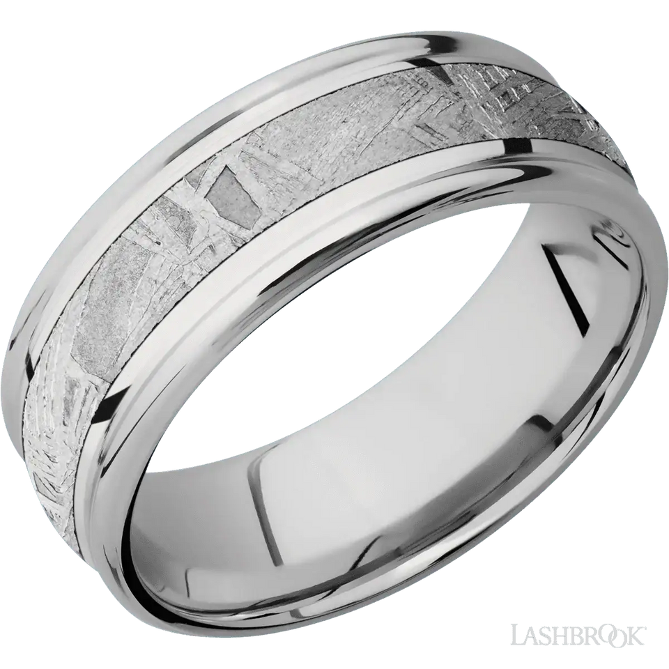 Cobalt Chrome Band with Polish , Polish Finish and Meteorite Inlay - 8MM - Larson Jewelers