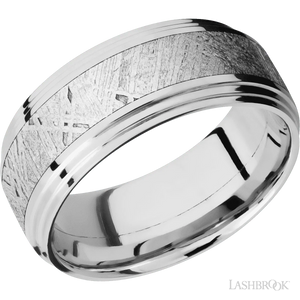 Flat Double Stepped Edges Cobalt Chrome with Polish Finish and Meteorite Inlay - 9MM - Larson Jewelers