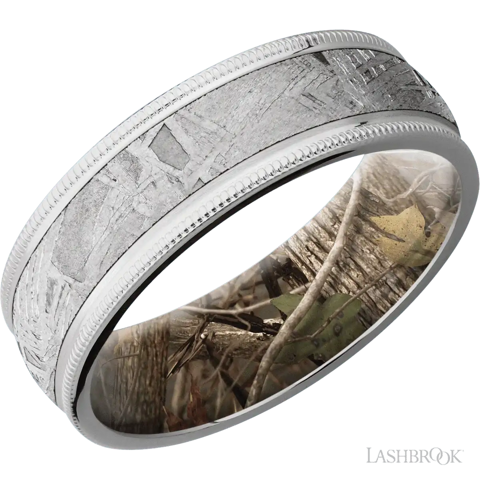 Cobalt Chrome with Satin Finish and Meteorite Inlay and King's Woodland - 7MM - Larson Jewelers