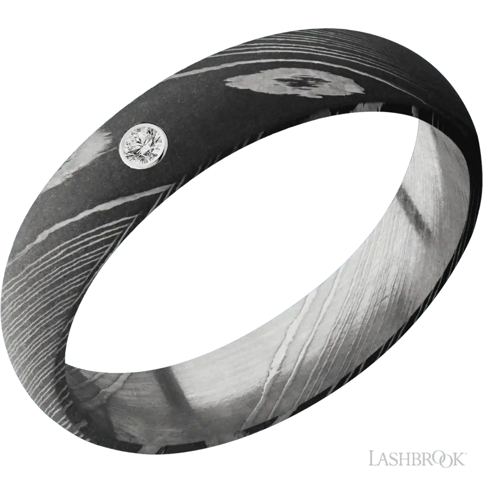 HIBIKI White Diamond Damascus Steel Domed Wedding Band by Lashbrook Designs - 5mm - Larson Jewelers