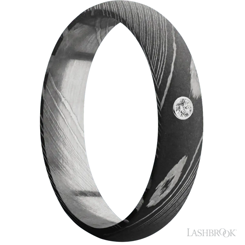 HIBIKI White Diamond Damascus Steel Domed Wedding Band by Lashbrook Designs - 5mm - Larson Jewelers