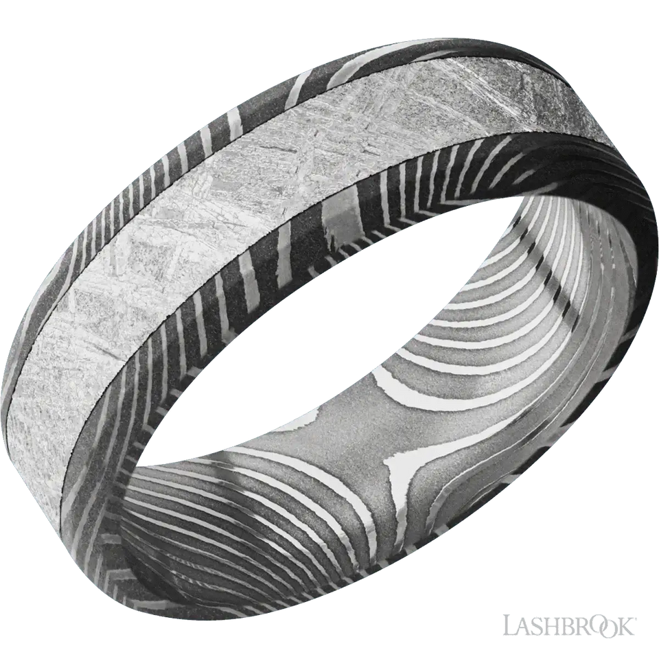 Flat twist with Acid Finish and Meteorite Inlay - 7MM - Larson Jewelers