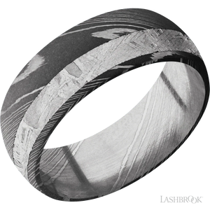 Domed Damascus with Acid Finish and Meteorite Inlay - 8MM - Larson Jewelers