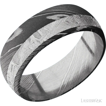 Domed Damascus with Acid Finish and Meteorite Inlay - 8MM - Larson Jewelers