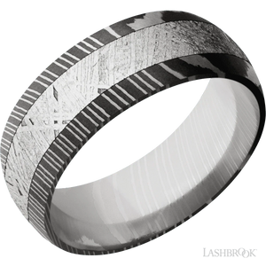 Damascus with Acid Finish and Meteorite Inlay - 8MM - Larson Jewelers