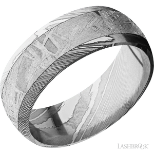 Domed Damascus with Polish Finish and Meteorite Inlay - 8MM - Larson Jewelers