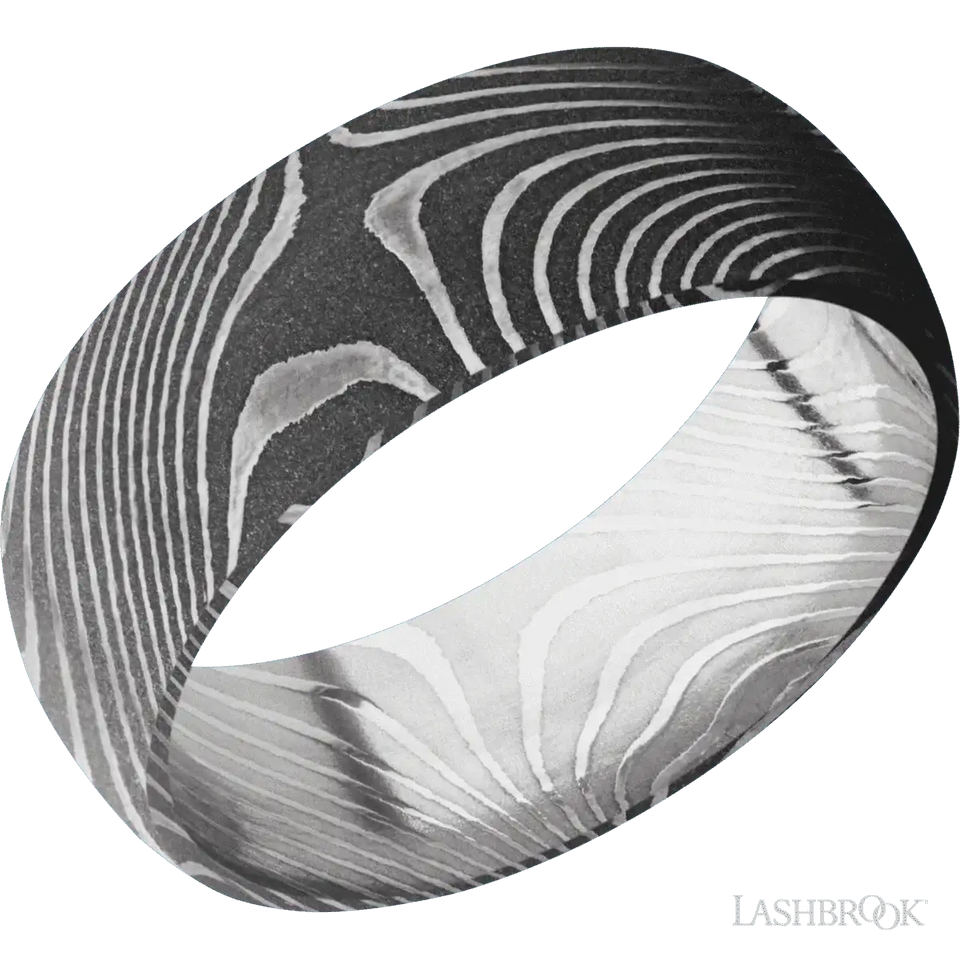 JIN Black Damascus Steel Pattern Polished Damascus Steel Ring by Lashbrook Designs - 8mm - Larson Jewelers
