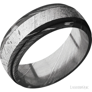 Damascus Band with Acid Finish and Meteorite Inlay - 8MM - Larson Jewelers