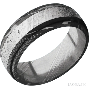 Damascus Band with Acid Finish and Meteorite Inlay - 8MM - Larson Jewelers