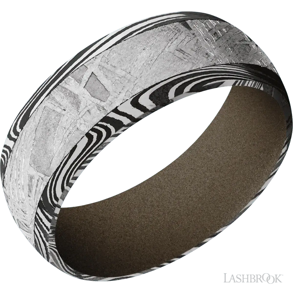 Marble with Acid Finish and Meteorite Inlay and Burnt Bronze - 8MM - Larson Jewelers