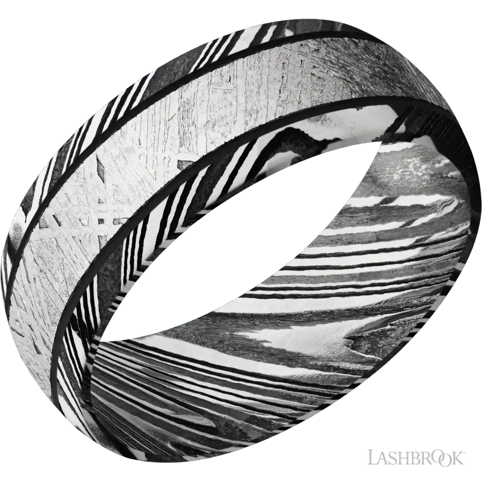 Woodgrain with Acid Finish and Meteorite Inlay - 8MM - Larson Jewelers