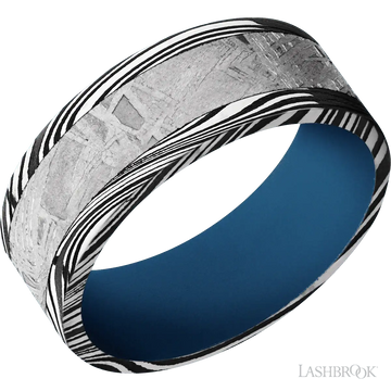 Marble with Acid Finish and Meteorite Inlay and Ridgeway Blue - 8MM - Larson Jewelers