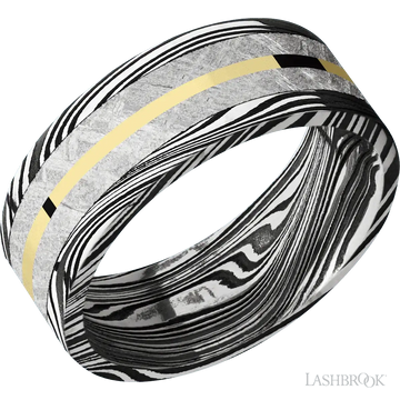 Marble with Acid Finish Meteorite and 14K Yellow Gold Inlays- 8MM - Larson Jewelers
