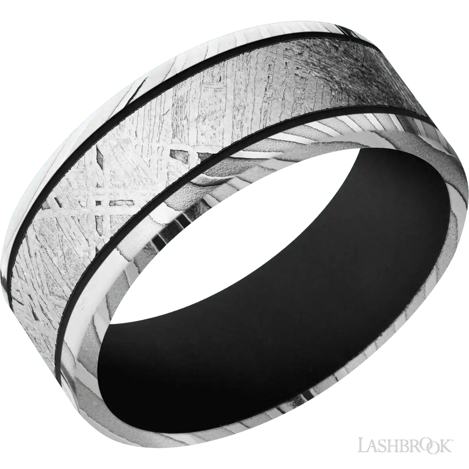 Tiger with Polish Finish and Meteorite Inlay and Black - 8MM - Larson Jewelers