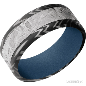 Zebra with Acid Finish and Meteorite Inlay and Polar Blue - 8MM - Larson Jewelers