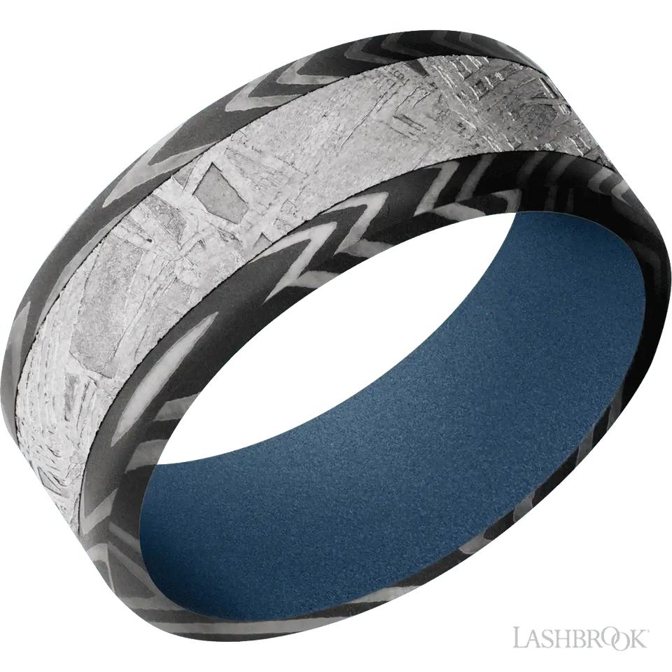 Zebra with Acid Finish and Meteorite Inlay and Polar Blue - 8MM - Larson Jewelers