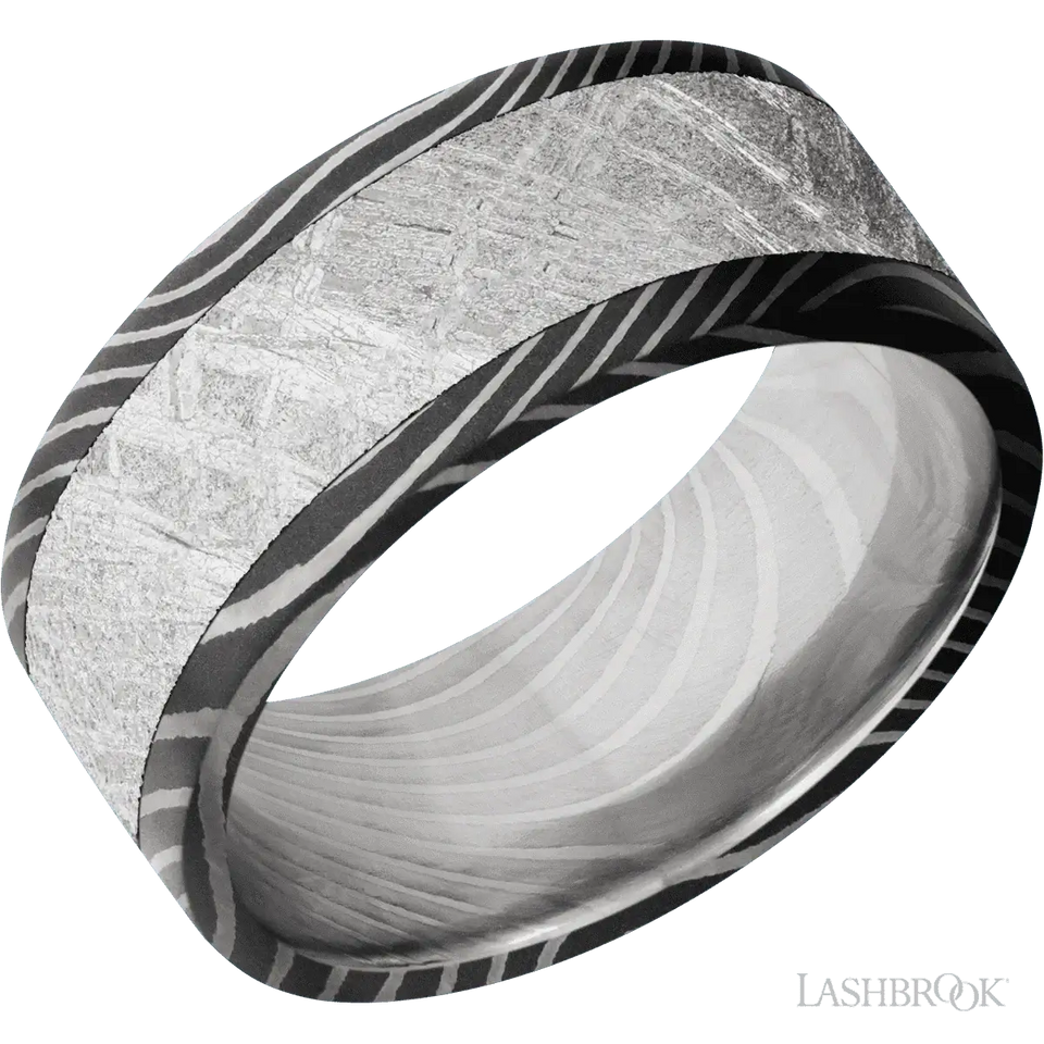 Flattwist with Acid Finish and Meteorite Inlay - 9MM - Larson Jewelers