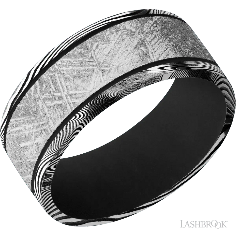 Tightweave with Acid Finish and Meteorite Inlay and Black - 9MM - Larson Jewelers
