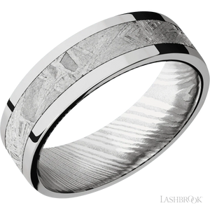 10K White Gold with Polish Finish and Meteorite Inlay and Damascus - 7MM - Larson Jewelers