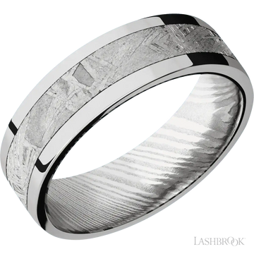 10K White Gold with Polish Finish and Meteorite Inlay and Damascus - 7MM - Larson Jewelers