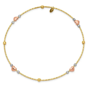 14k Tri-color Heart Diamond-cut Slip-on Bangle - Larson Jewelers
