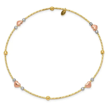 14k Tri-color Heart Diamond-cut Slip-on Bangle - Larson Jewelers