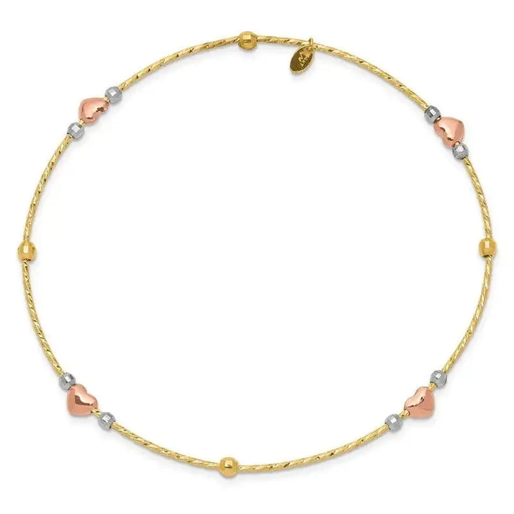 14k Tri-color Heart Diamond-cut Slip-on Bangle - Larson Jewelers