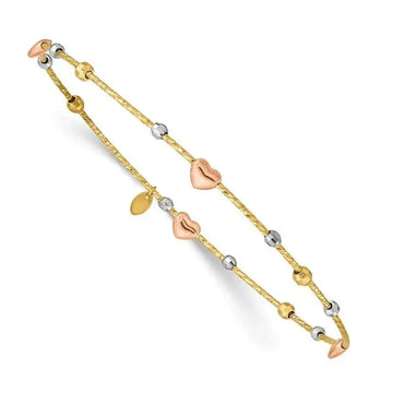 14k Tri-color Heart Diamond-cut Slip-on Bangle - Larson Jewelers