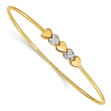 14K & White Rhodium Polished D/C Hearts Slip On Bangle - Larson Jewelers