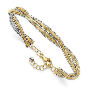 14K Two-tone Dia-cut and Textured Braided with Safety Chain Bracelet Bangle - Larson Jewelers
