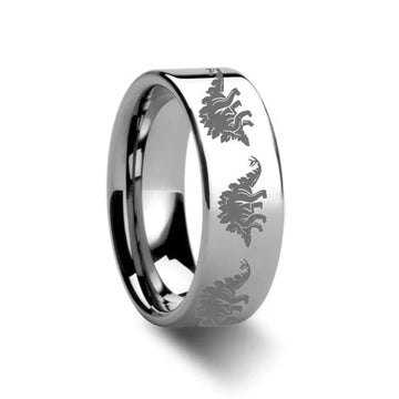 Dinosaur Stegasaurus Prehistoric Paleo Engraved Flat Tungsten Ring - 4mm - 12mm - Larson Jewelers