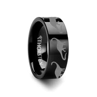 Dinosaur Brachiosaurus Ring Prehistoric Paleo Engraved Flat Black Tungsten Ring - 4mm - 12mm - Larson Jewelers