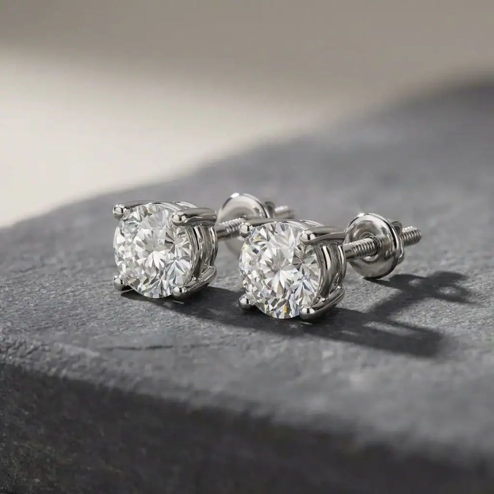 14K White Gold 4-Prong Solitaire Basket Studs with Lab Grown Diamond - Larson Jewelers