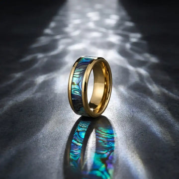 SHORELINE Gold-Plated Tungsten Wedding Band with Mother of Pearl Inlay - 8mm - Larson Jewelers