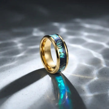 SHORELINE Gold-Plated Tungsten Wedding Band with Mother of Pearl Inlay - 8mm - Larson Jewelers