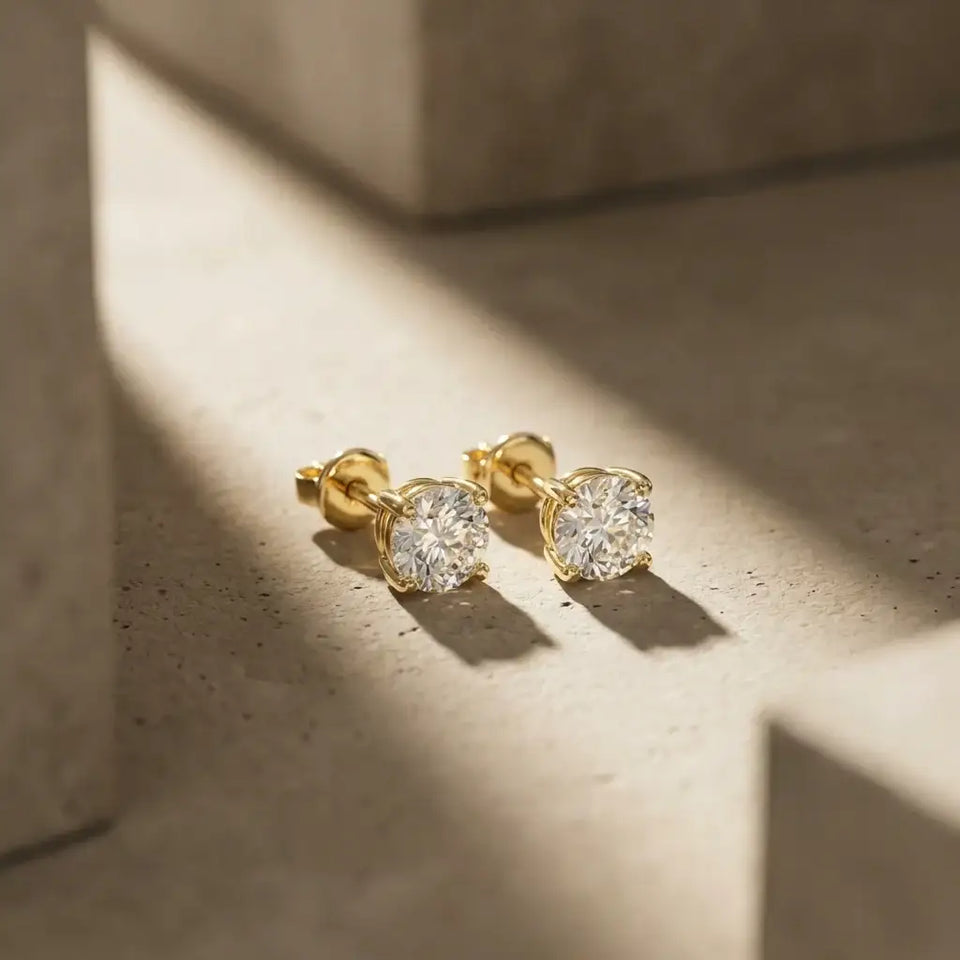 14K Yellow Gold 4-Prong Solitaire Basket Studs with Lab Grown Diamond - Larson Jewelers