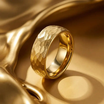 GILDUR Domed Hammered Finish Gold Plated Tungsten Ring - 8mm - Larson Jewelers