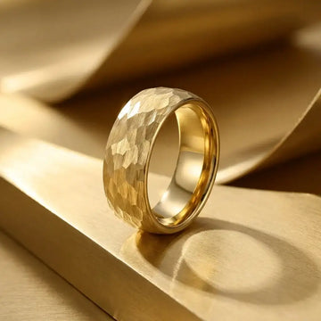 GILDUR Domed Hammered Finish Gold Plated Tungsten Ring - 8mm - Larson Jewelers