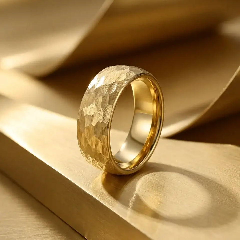 GILDUR Domed Hammered Finish Gold Plated Tungsten Ring - 8mm - Larson Jewelers