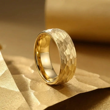 GILDUR Domed Hammered Finish Gold Plated Tungsten Ring - 8mm - Larson Jewelers